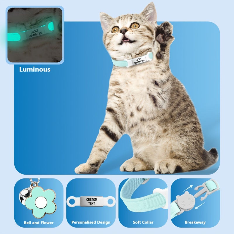 Pink Glow In The Dark Cat Collar With Removable ID Tag Laser Engraved Pet Information Up To 26 Characters Adjustable Size Night Safe For Cat Travel - Image 5