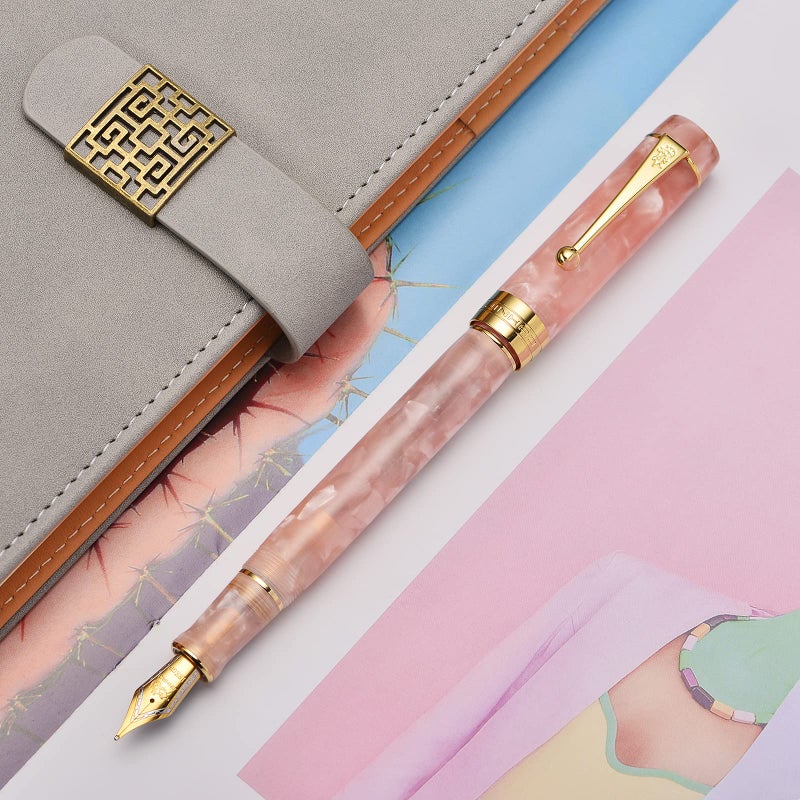Lanxivi Jinhao Classic Fountain Pen Pink, Extra Fine Nib with Converter and Pen Case Set - Image 5