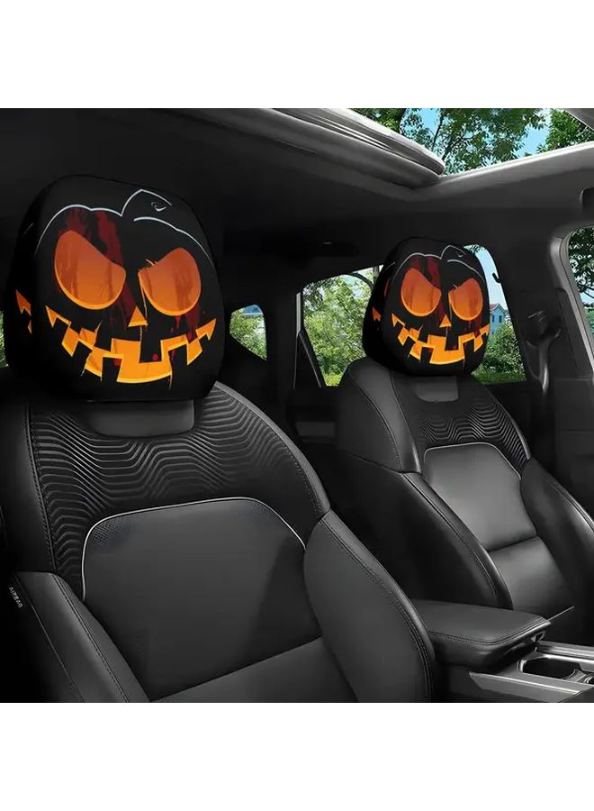 Halloween Pumpkin Jack O Lantern Car Headrest Covers Mixed Color 1 Pair - Image 1