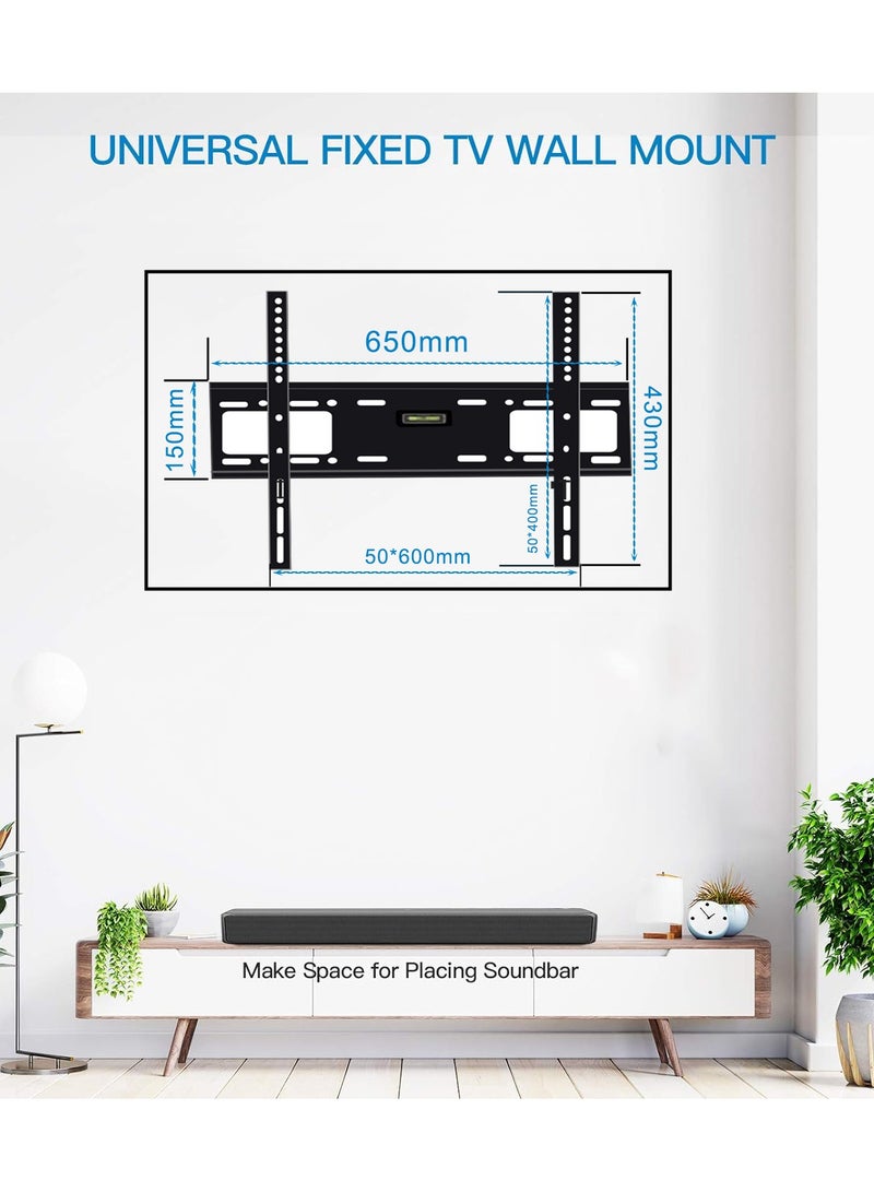 Eworld Fixed TV Wall Mount Bracket for 32-80 Inch Screens, Supports LED LCD TVs up to 60kg, Achieve a Sleek Look with the TV Positioned Just 1.2 Inches from the Wall After Installation. - Image 2