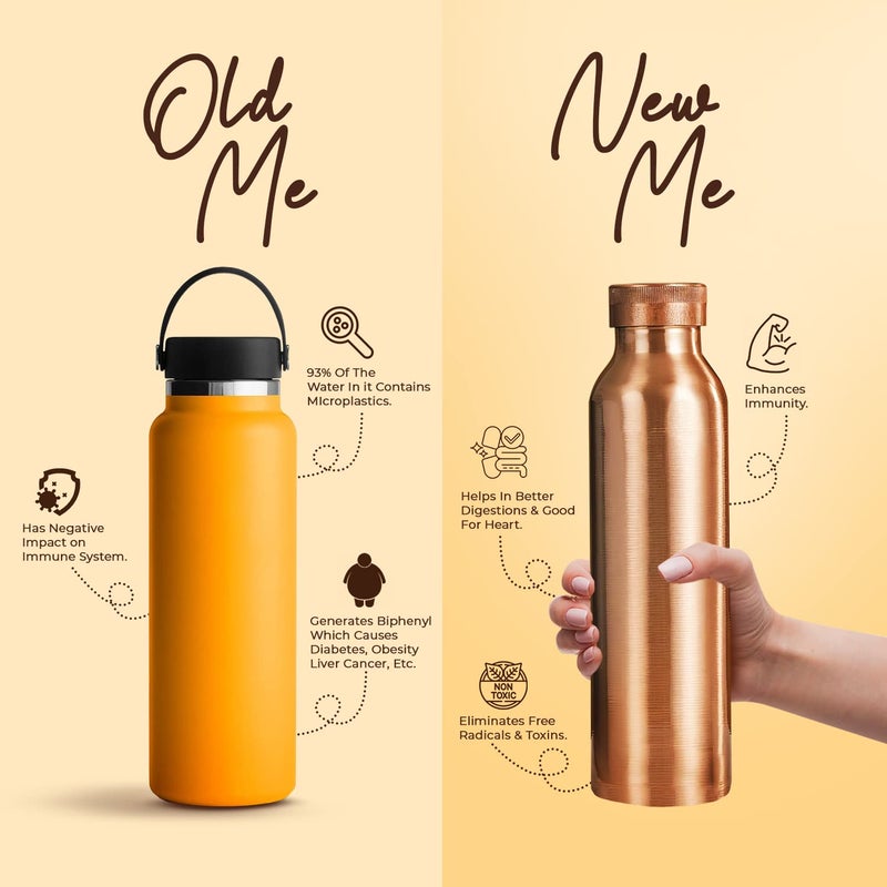 COPRON 100% Pure Copper Water Bottle Plain 30 oz 900 ml Ayurvedic Copper Water Bottle for Drinking with Leakproof Lid - Smooth Finish, Easy to Carry at Sports, Yoga, School, Office, Travel & Daily Use - Image 4