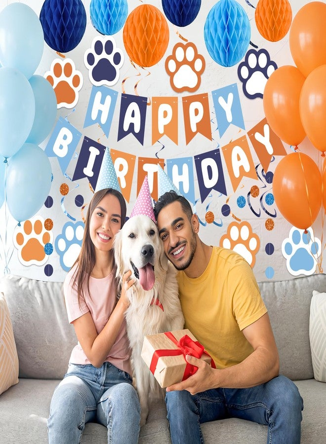 Maniaacer Pre-strung Dog Birthday Party Decorations Blue and Orange Happy Birthday Banner with Honeycomb Balls Dog Paw Hanging Swirls Circle Dots Garland for Kids Puppy Doggie Pet Theme Birthdays Party Decor - Image 5