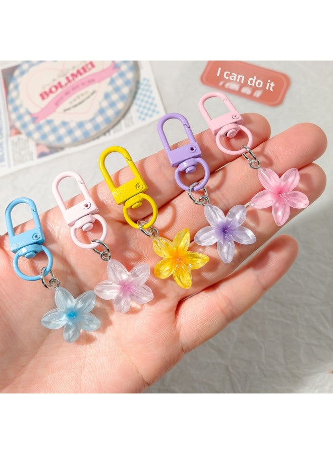 Color Buckle I76 Transparent Small Flower Keychain Women's Style Cute Key Pendant Bag Hanging Jewelry Headset Bag Decoration
