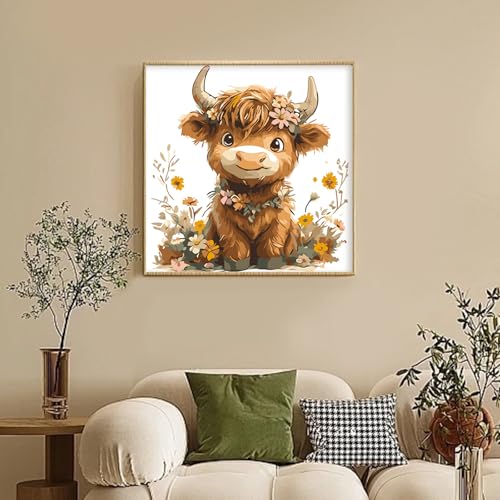 Camocin Framed Paint by Numbers Kit for Adults Beginner Cute Highland Cow Paint by Number Canvas with Frame Farmhouse DIY Acrylic Painting Kit for Cozy Home Wall Decor 10x10 Inch - Image 3