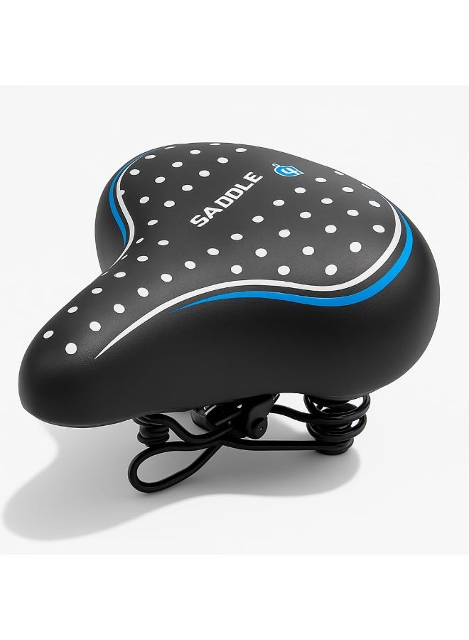Fukukawa Wide Bicycle Seat Saddle with Double Spring Suspension Thick Foam Cushion and PU Leather Cover Universal Replacement Bike Seat for City Road and Mountain Bikes Black - Image 1