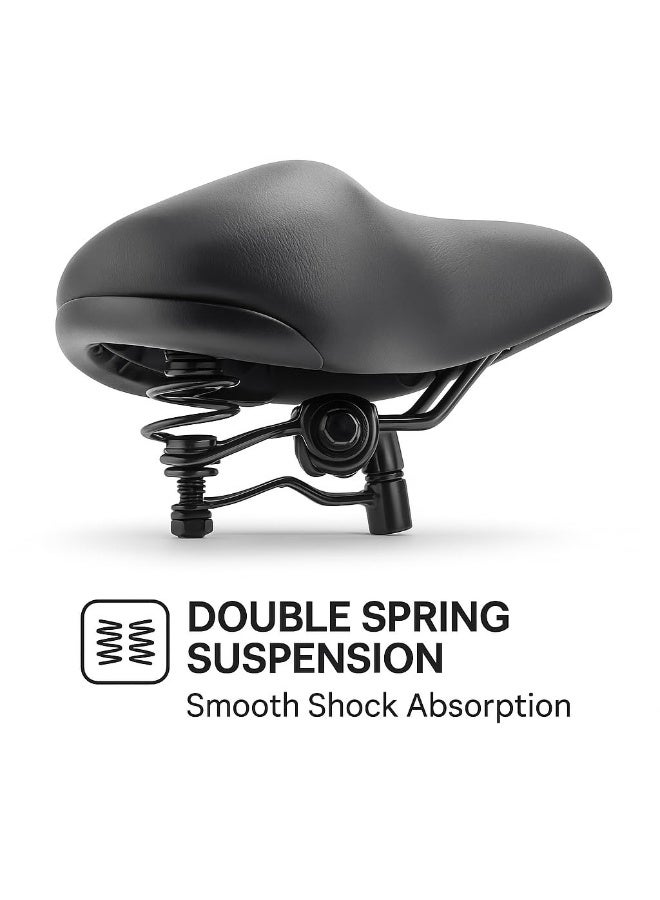 Fukukawa Wide Bicycle Seat Saddle with Double Spring Suspension Thick Foam Cushion and PU Leather Cover Universal Replacement Bike Seat for City Road and Mountain Bikes Black - Image 4