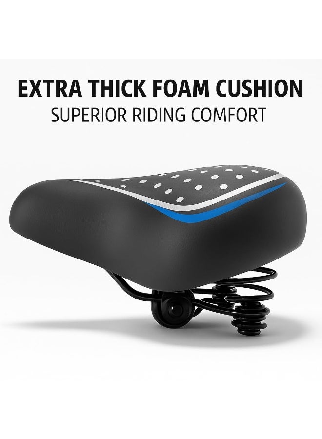 Fukukawa Wide Bicycle Seat Saddle with Double Spring Suspension Thick Foam Cushion and PU Leather Cover Universal Replacement Bike Seat for City Road and Mountain Bikes Black - Image 3