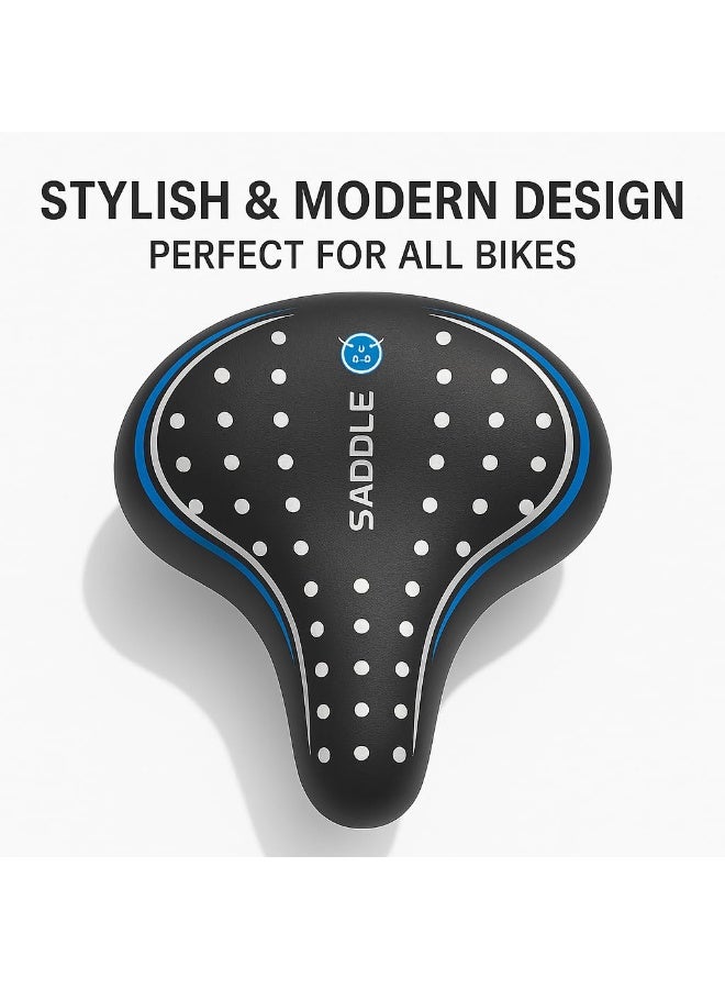 Fukukawa Wide Bicycle Seat Saddle with Double Spring Suspension Thick Foam Cushion and PU Leather Cover Universal Replacement Bike Seat for City Road and Mountain Bikes Black - Image 2