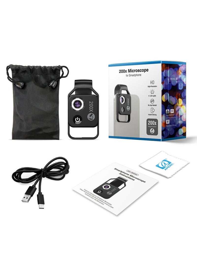 APEXEL 200X Microscope Lens Mobile Phone High Magnification For iOS Android!