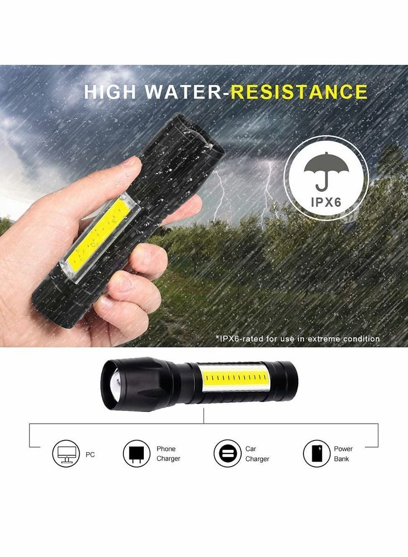 USB Rechargeable Torch, Outdoor Emergency Light Check XPE/COB Mini Portable Waterproof Handheld Torch for Camping, Outdoor, and Daily Use (2 Pack) - Image 2