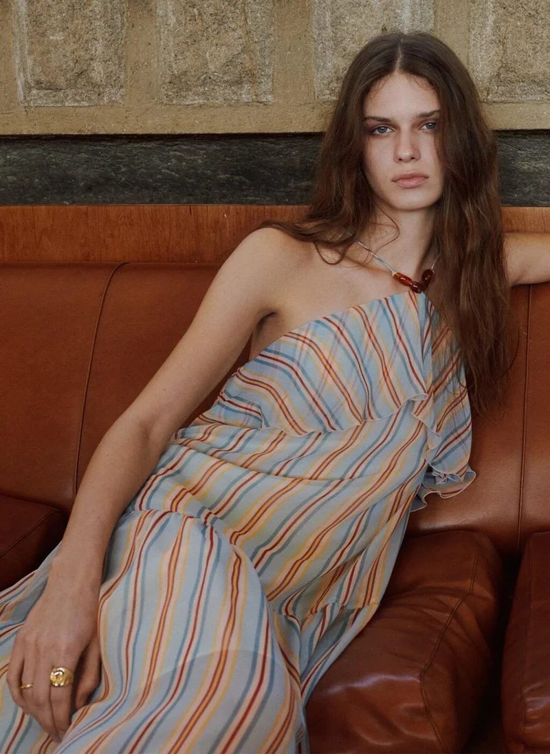 Mango  Ruffled striped dress for Women | Best Price UAE