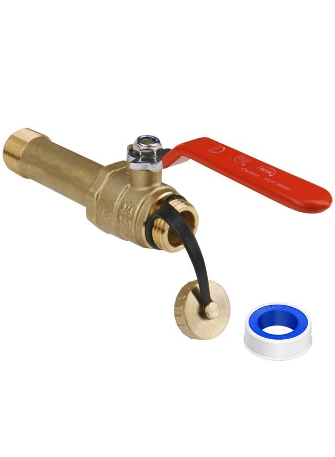 WHK Water Heater Drain Valve 3/4"MIP X 3/4" Male GHT Connection to drain or Flush Hot Water Heater Faster and Easy Big Full Port (Lead-Free Brass,3 Inch Shank with Long Handle,Straight) - Image 1