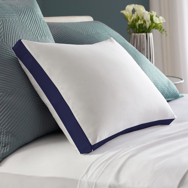 CRAZY WORLD Microfiber Bed Pillow for Sleeping - Down Alternative Ultrasoft Cotton Washable Pillow with Satin Gusset- Pack of 1 (Dark Blue) - Image 1