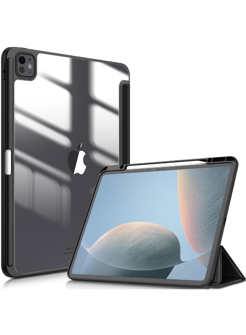 Rock Pow Case for iPad Pro 13 Inch Case M5 2025/ M4 2024, Smart Cover iPad Pro M5 M4 Case 13 Inch,Smart Slim Folio Stand Auto Sleep/Wake Cover, with Pencil Slot, Clear Transparent Back Shell for iPad Pro 13 Inch Black - Image 1
