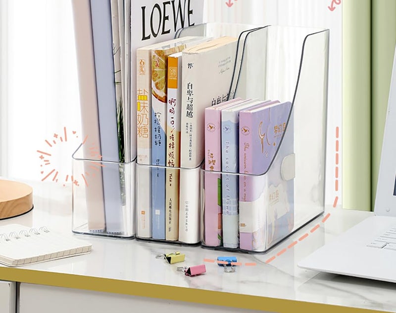 MosQuick Set Of 2 Transparent Sturdy Desk Supplies Organisers Magazine File Holder For Office Acrylic File Rack File Organizer Study Table Accessories Book Holder Table Organizer For Study Table - Image 3