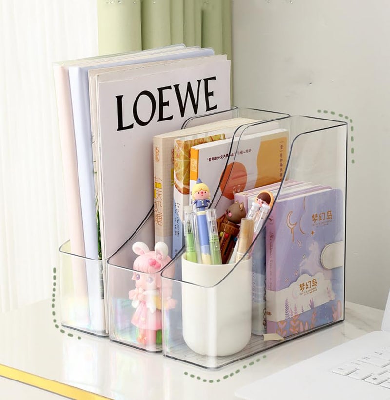 MosQuick Set Of 2 Transparent Sturdy Desk Supplies Organisers Magazine File Holder For Office Acrylic File Rack File Organizer Study Table Accessories Book Holder Table Organizer For Study Table - Image 1