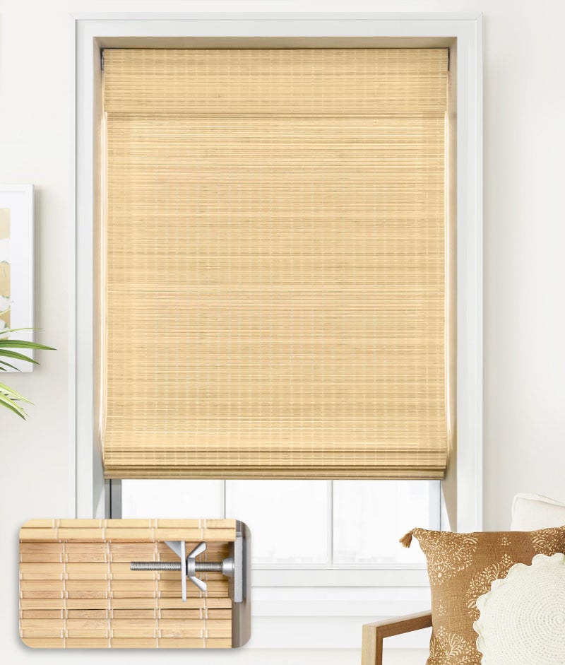 LazBlinds No Tools No Drill Cordless Bamboo Roman Shades Privacy Room Darkening Window Treatment Roll Up Bamboo Blinds for Window 26 W x 64 H DPNatural