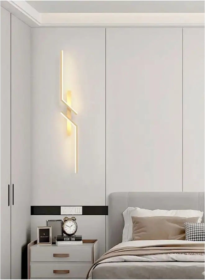 Sumkyle （Gold, 100CM-L，Three color temperatures）Modern Creative Strip Led Wall Lamp Minimalist Bedroom Bedside Wall Sconce Led Lights Living Room TV Sofa Background Wall Lamp - Image 5