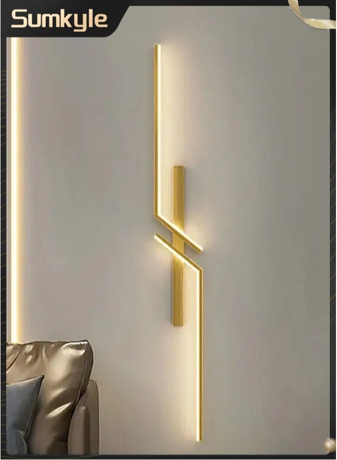 Sumkyle （Gold, 100CM-L，Three color temperatures）Modern Creative Strip Led Wall Lamp Minimalist Bedroom Bedside Wall Sconce Led Lights Living Room TV Sofa Background Wall Lamp - Image 2