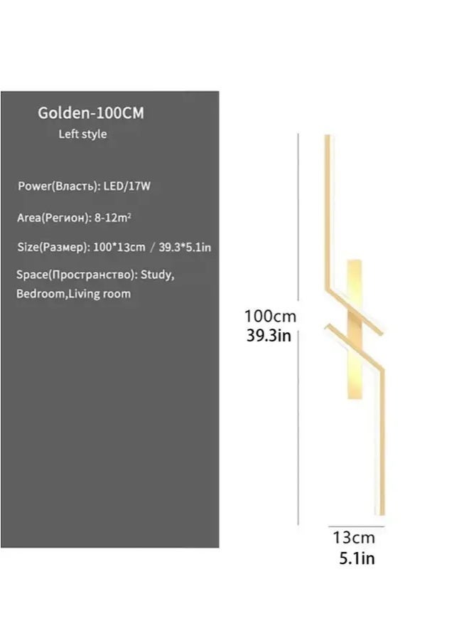 Sumkyle （Gold, 100CM-L，Three color temperatures）Modern Creative Strip Led Wall Lamp Minimalist Bedroom Bedside Wall Sconce Led Lights Living Room TV Sofa Background Wall Lamp - Image 3