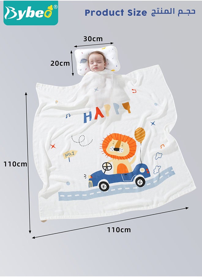 Bybeo - Breathable Bamboo Fiber Baby Blanket with Shaped Pillow,Infant Travel Blankets Bath Towel for Newborn Boys and Girls,110*110cm - Image 1