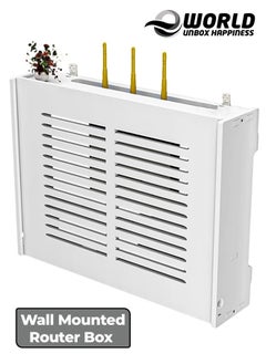 Stylish Waterproof Wall Mounted Router Rack for Wi-Fi Router, Set Top Box, Light Cat Box and More, Includes Doors and Patch Panel Shielding Box for Neat Storage, White