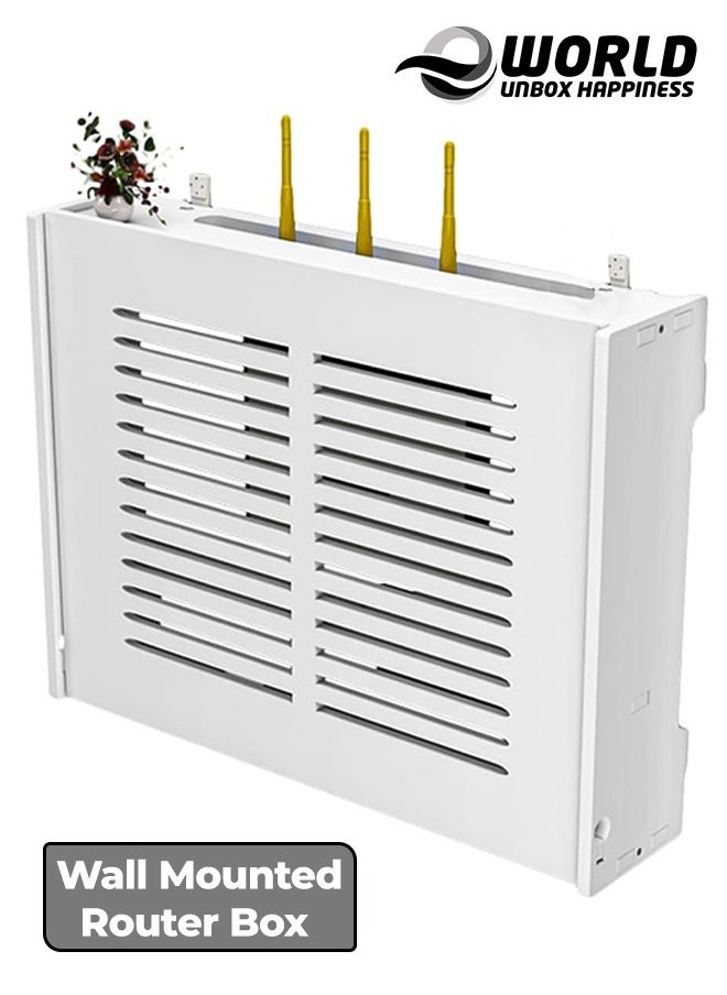 Eworld - Stylish Waterproof Wall Mounted Router Rack for Wi-Fi Router, Set Top Box, Light Cat Box and More, Includes Doors and Patch Panel Shielding Box for Neat Storage, White - Image 1