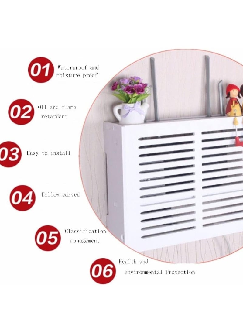 Eworld - Stylish Waterproof Wall Mounted Router Rack for Wi-Fi Router, Set Top Box, Light Cat Box and More, Includes Doors and Patch Panel Shielding Box for Neat Storage, White - Image 1