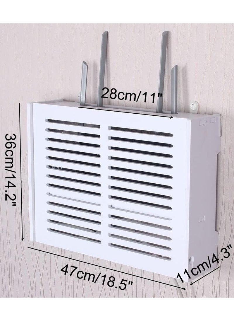 Eworld - Stylish Waterproof Wall Mounted Router Rack for Wi-Fi Router, Set Top Box, Light Cat Box and More, Includes Doors and Patch Panel Shielding Box for Neat Storage, White - Image 1
