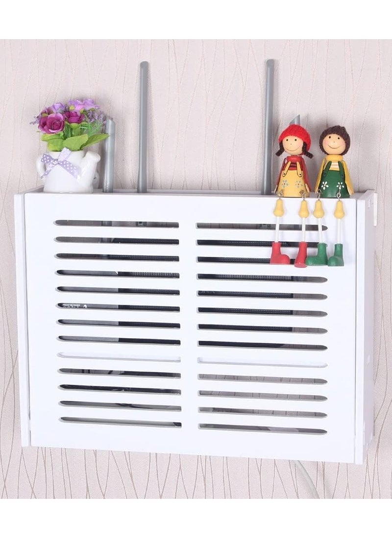 Eworld - Stylish Waterproof Wall Mounted Router Rack for Wi-Fi Router, Set Top Box, Light Cat Box and More, Includes Doors and Patch Panel Shielding Box for Neat Storage, White - Image 1