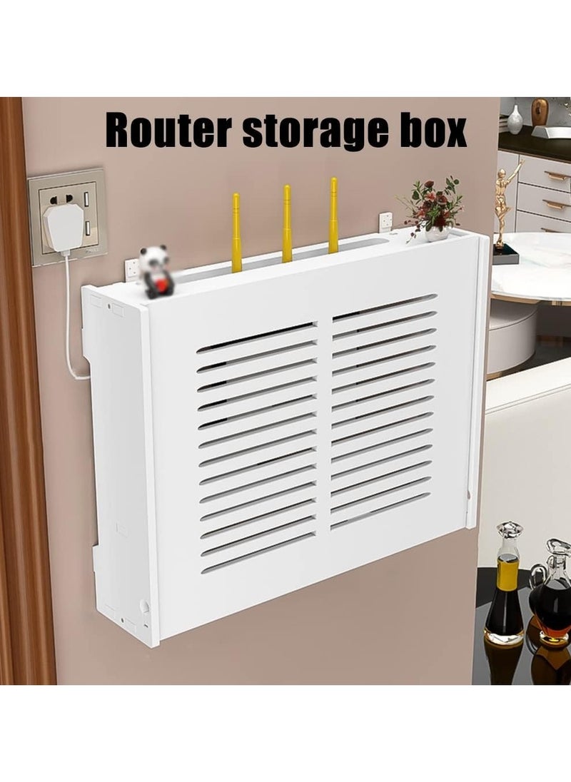 Eworld - Stylish Waterproof Wall Mounted Router Rack for Wi-Fi Router, Set Top Box, Light Cat Box and More, Includes Doors and Patch Panel Shielding Box for Neat Storage, White - Image 1