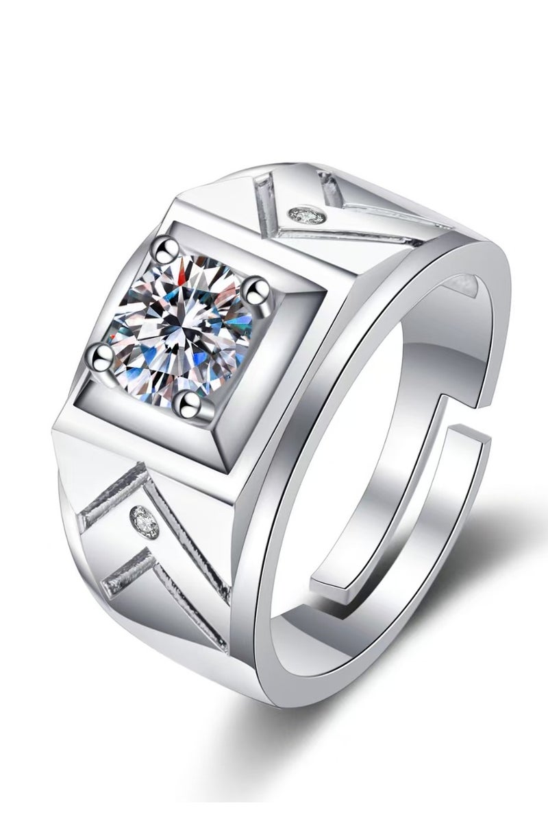 Akali 1 Carat  Moissanite Men's Wedding Ring , S925 Plated With White Gold  ,Adjustable Size , Luxury Gift Box , Ready to Gift - Image 1