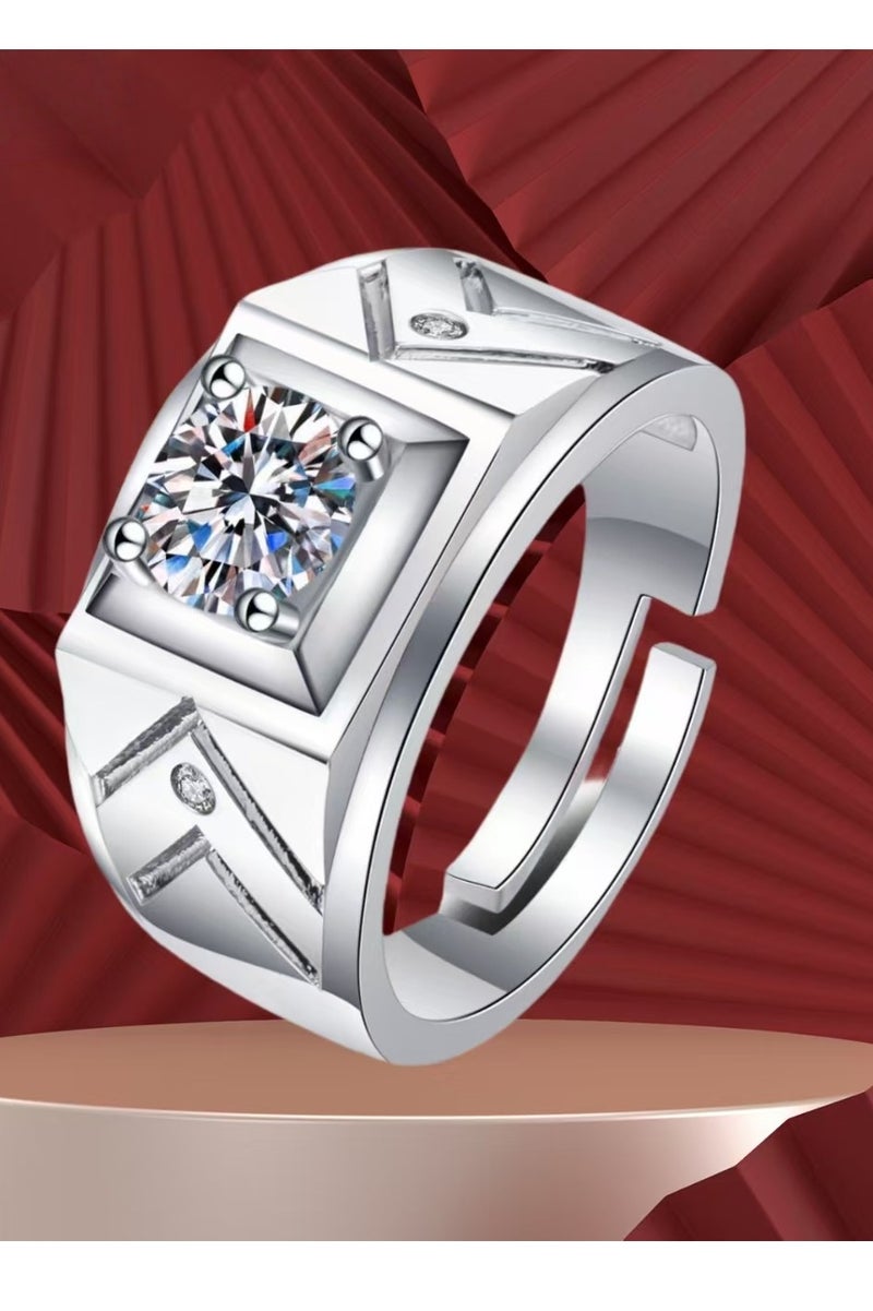 Akali 1 Carat  Moissanite Men's Wedding Ring , S925 Plated With White Gold  ,Adjustable Size , Luxury Gift Box , Ready to Gift - Image 2