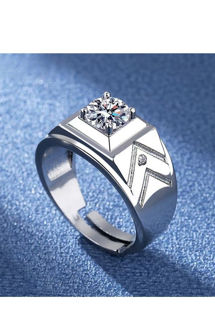 Akali 1 Carat  Moissanite Men's Wedding Ring , S925 Plated With White Gold  ,Adjustable Size , Luxury Gift Box , Ready to Gift - Image 3