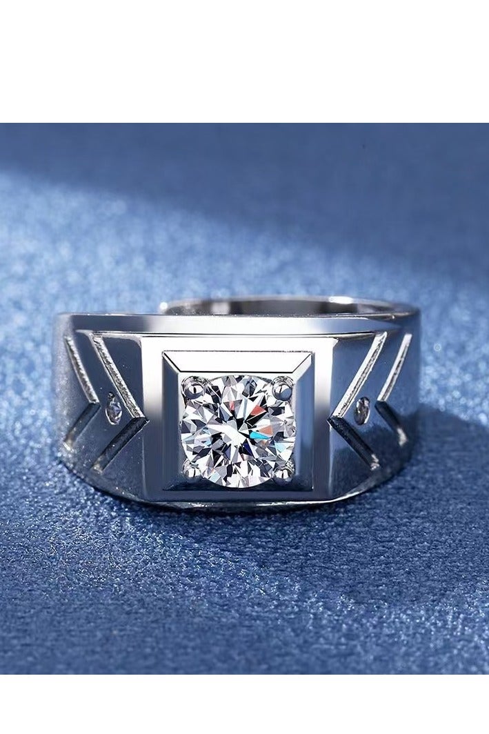 Akali 1 Carat  Moissanite Men's Wedding Ring , S925 Plated With White Gold  ,Adjustable Size , Luxury Gift Box , Ready to Gift - Image 4