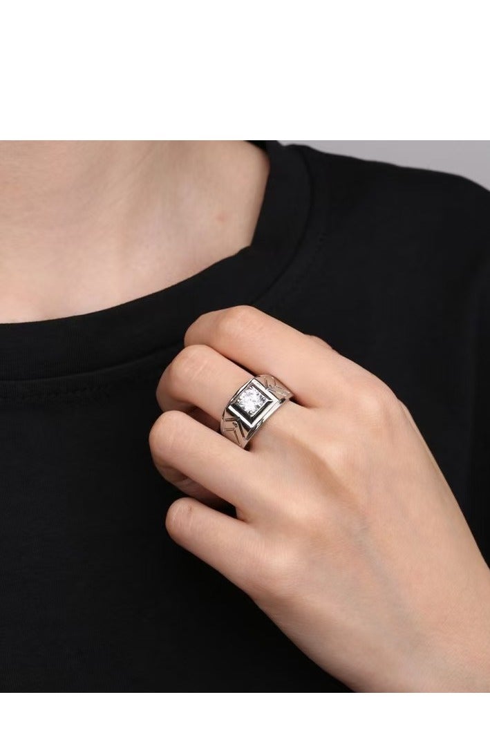 Akali 1 Carat  Moissanite Men's Wedding Ring , S925 Plated With White Gold  ,Adjustable Size , Luxury Gift Box , Ready to Gift - Image 5