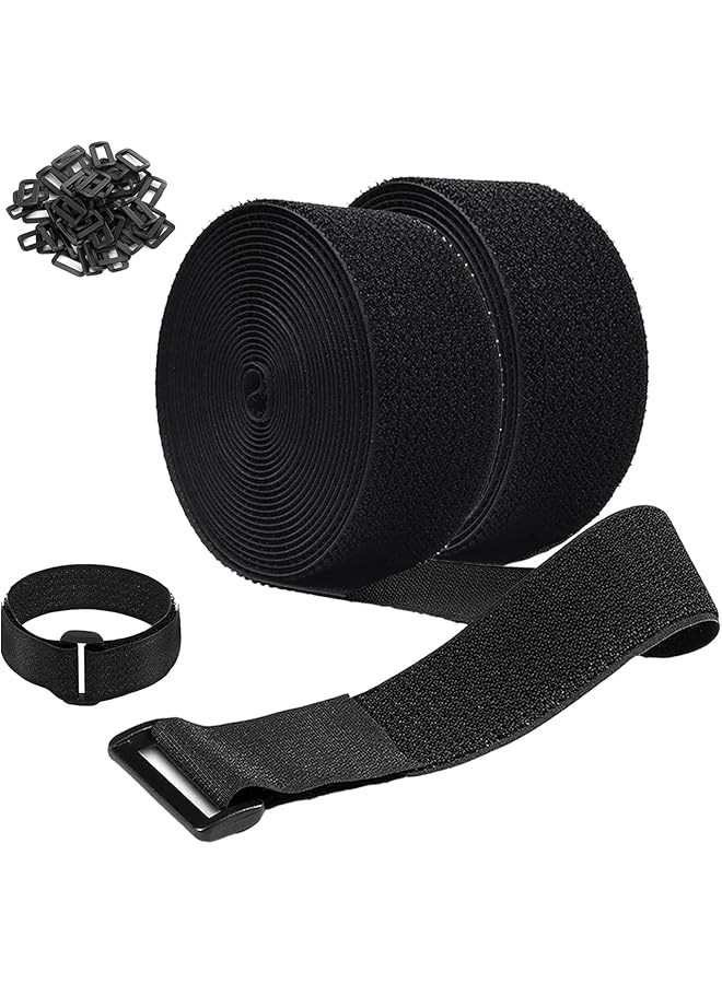 Green Tiger 26FT Cable Straps 2 inch Wide with 20 Buckles, Heavy Duty Nylon Hook and Loop Straps for Fastening Securing, 2 Rolls Reusable Cut-to-Length Molle Straps for Organizer or Storage, Black - Image 1