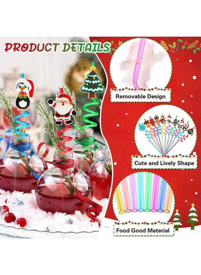 جانيون مصاصات عيد الميلاد، 20 قطعة من مصاصات الشرب البلاستيكية القابلة لإعادة الاستخدام لحفلات عيد الميلاد للأطفال، مصاصات شرب على شكل رقاقات ثلج سانتا اللطيفة ورنة عيد الميلاد، لوازم حفلات العطلات (10 أنماط) - Image 3