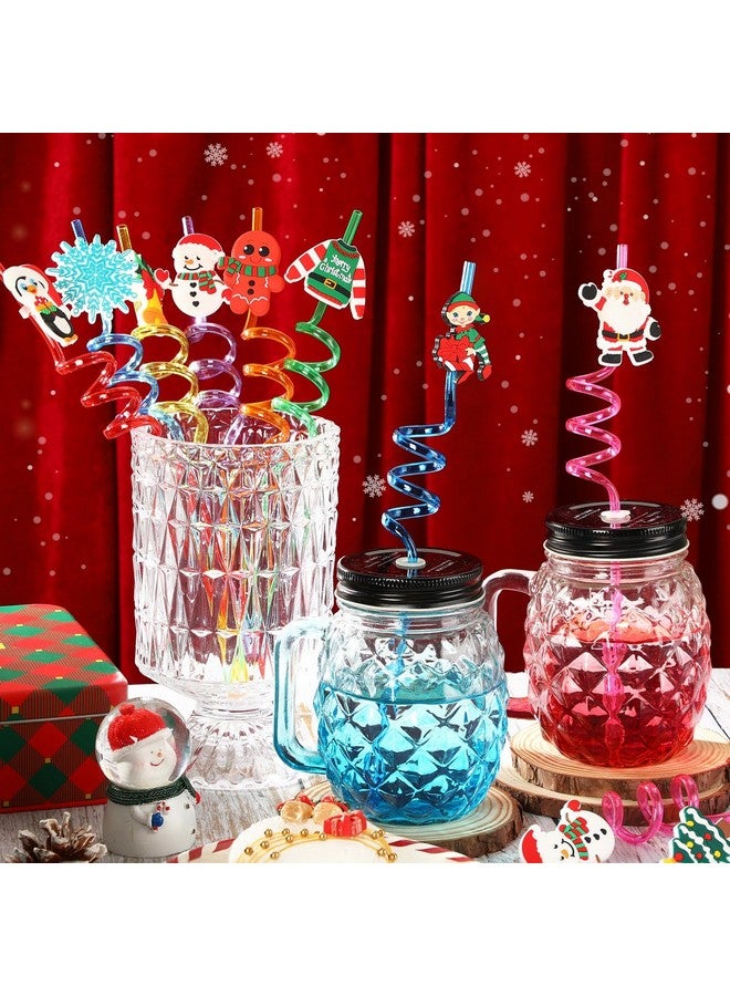 جانيون مصاصات عيد الميلاد، 20 قطعة من مصاصات الشرب البلاستيكية القابلة لإعادة الاستخدام لحفلات عيد الميلاد للأطفال، مصاصات شرب على شكل رقاقات ثلج سانتا اللطيفة ورنة عيد الميلاد، لوازم حفلات العطلات (10 أنماط) - Image 4
