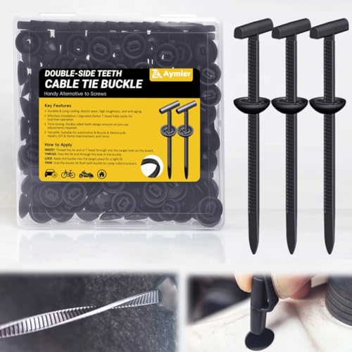 ILKCC 50Pcs Nylon Universal Cable Tie Buckles 2026 Upgraded Heavy Duty Automotive Zipper Clips DoubleSide SelfLocking T Rivet Zip Ties for Car Repairs Garden Workshop Goods Shelves Black - Image 1