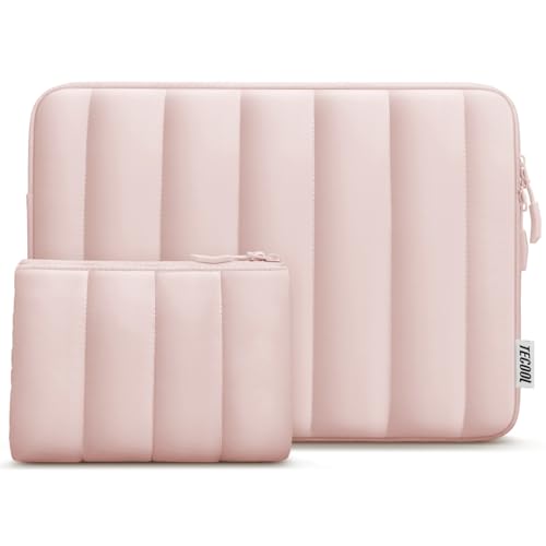 TECOOL Puffy Laptop Case 14 inch, Laptop Sleeve 14 inch for 14" Lenovo Thinkpad Ideapad HP EliteBook Pavilion Dell Chromebook, Protective Waterproof Sleeve 14 inch Computer Bag with Small Case,Pink - Image 1