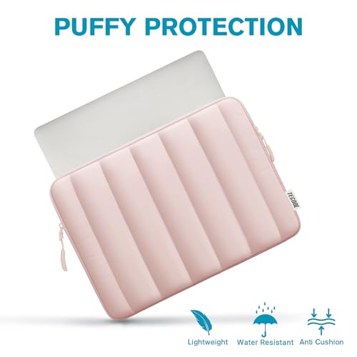 TECOOL Puffy Laptop Case 14 inch, Laptop Sleeve 14 inch for 14" Lenovo Thinkpad Ideapad HP EliteBook Pavilion Dell Chromebook, Protective Waterproof Sleeve 14 inch Computer Bag with Small Case,Pink - Image 3