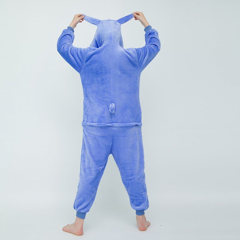 Couple Flannel Cartoon Onesie Pajamas Winter Blue History