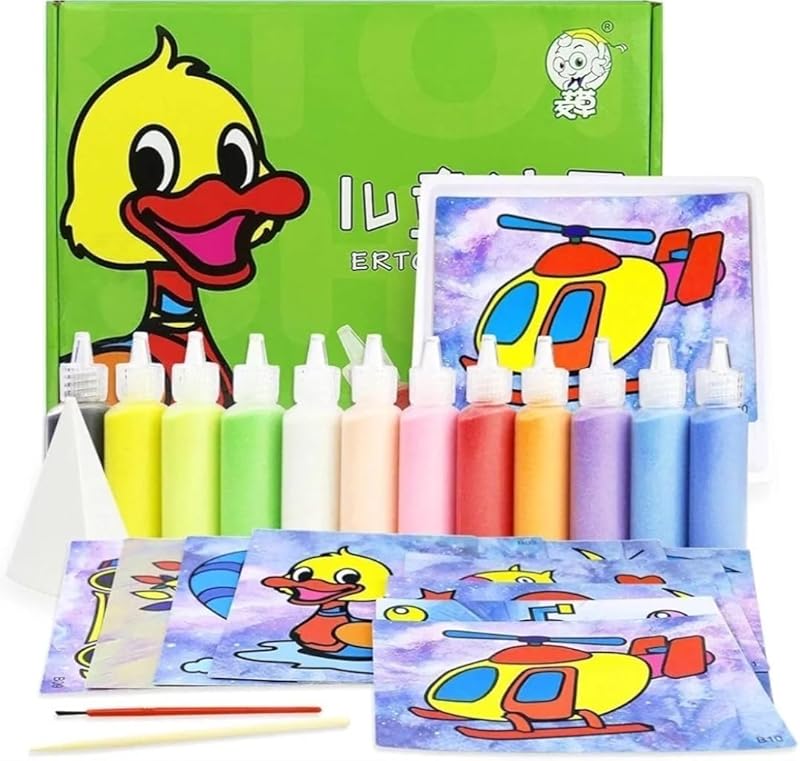sand painting kit for kids +4y,fun coloring with 12 sand color and attractive cards ØªÙ„ÙˆÙŠÙ† Ø¨Ø§Ù„Ø±Ù…Ù„