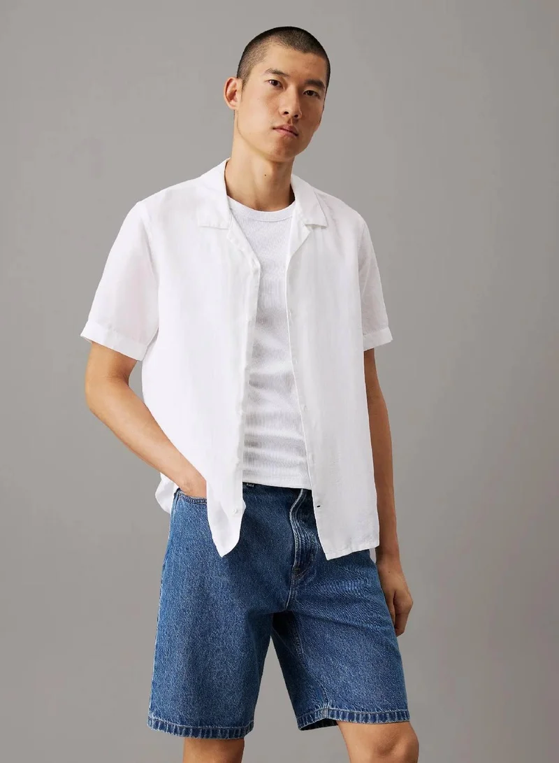 CALVIN KLEIN Linen Cotton Cuban Collar Shirt