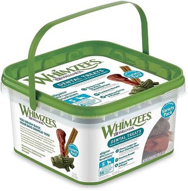 WHIMZEES by Wellness Variety Box Natural Dental Chews for Dogs, Long Lasting Treats, Grain-Free, Freshens Breath, Small Breed, 56 count