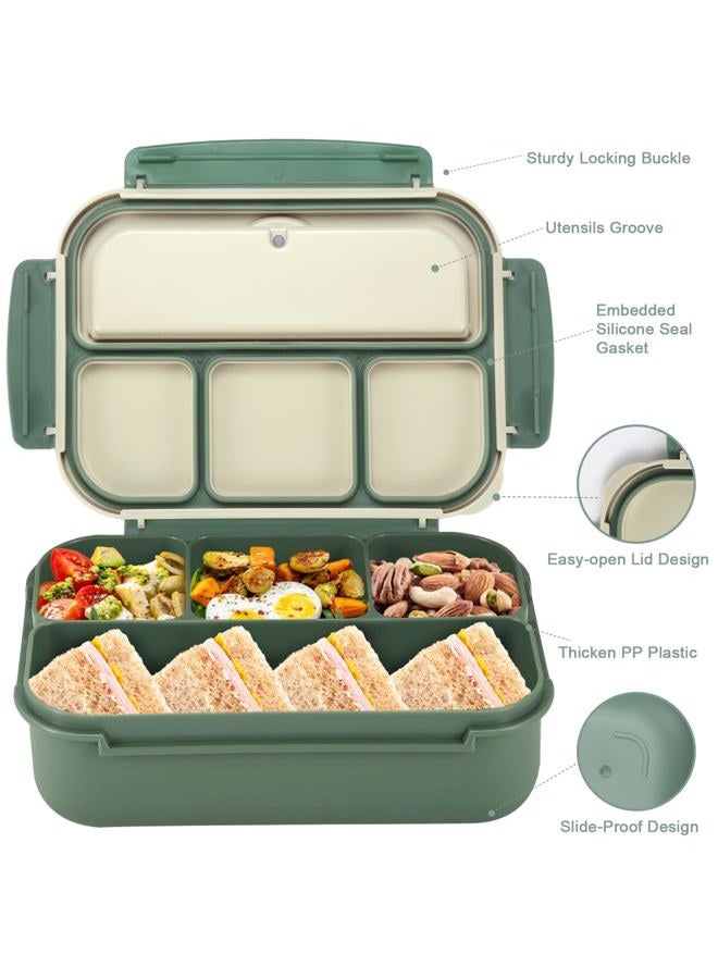 shell and turtle Bento Box Adult Lunch Box, Lunch Containers for Kids Girls Boys with 4 Compartments, Lunchable Food Container with Utensils, Sauce Jar, Muffin Liners, 40 Oz/5 Cup, Microwave & Dishwasher Safe, Green - Image 3