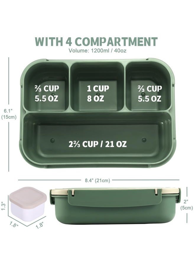 shell and turtle Bento Box Adult Lunch Box, Lunch Containers for Kids Girls Boys with 4 Compartments, Lunchable Food Container with Utensils, Sauce Jar, Muffin Liners, 40 Oz/5 Cup, Microwave & Dishwasher Safe, Green - Image 2