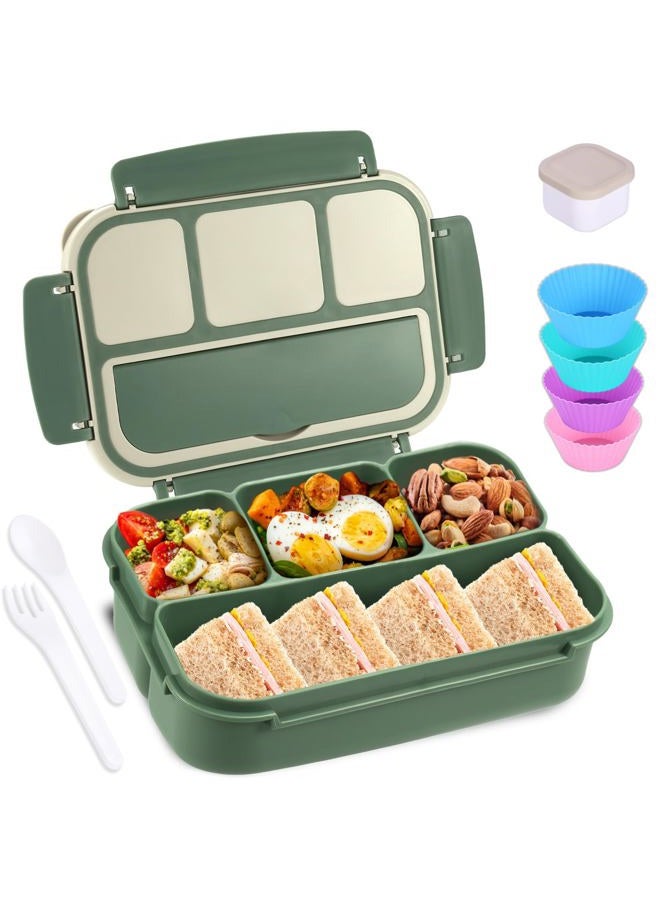 shell and turtle Bento Box Adult Lunch Box, Lunch Containers for Kids Girls Boys with 4 Compartments, Lunchable Food Container with Utensils, Sauce Jar, Muffin Liners, 40 Oz/5 Cup, Microwave & Dishwasher Safe, Green - Image 1