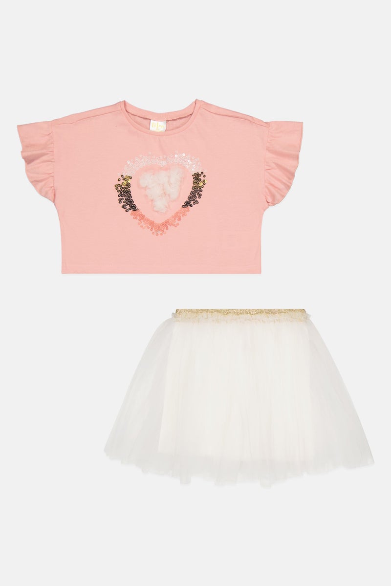 MISS Kids Girl 2 Pieces Textured Top And Tutu Skirt Set, Multicolor - Image 2